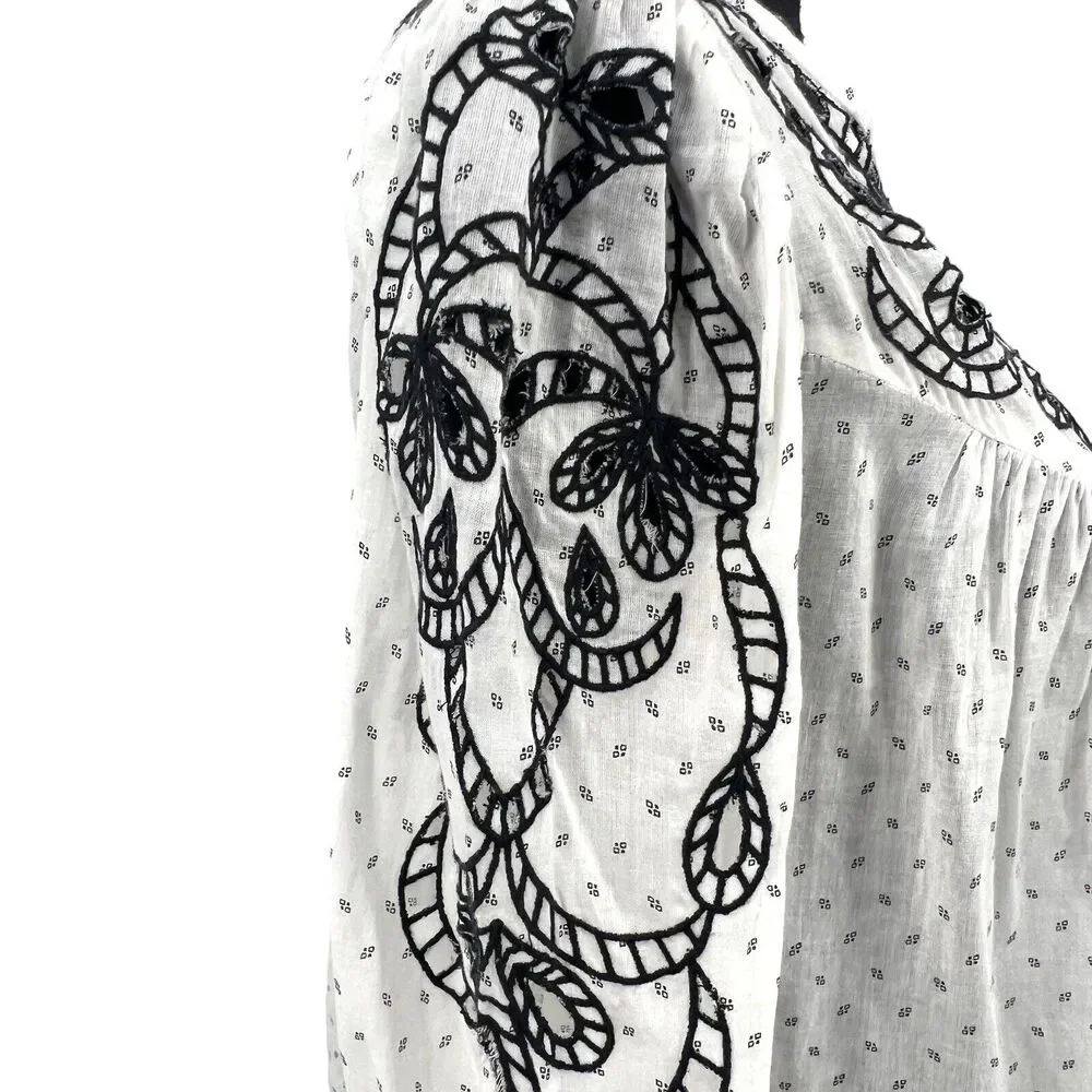 Free People Everything I Know Cotton‎ Peasant Blouse Embroidered Cutouts Medium